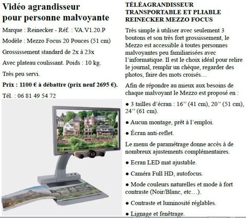 Vido agrandisseur pour personne malvoyante 1150 Soisy-sous-Montmorency (95)