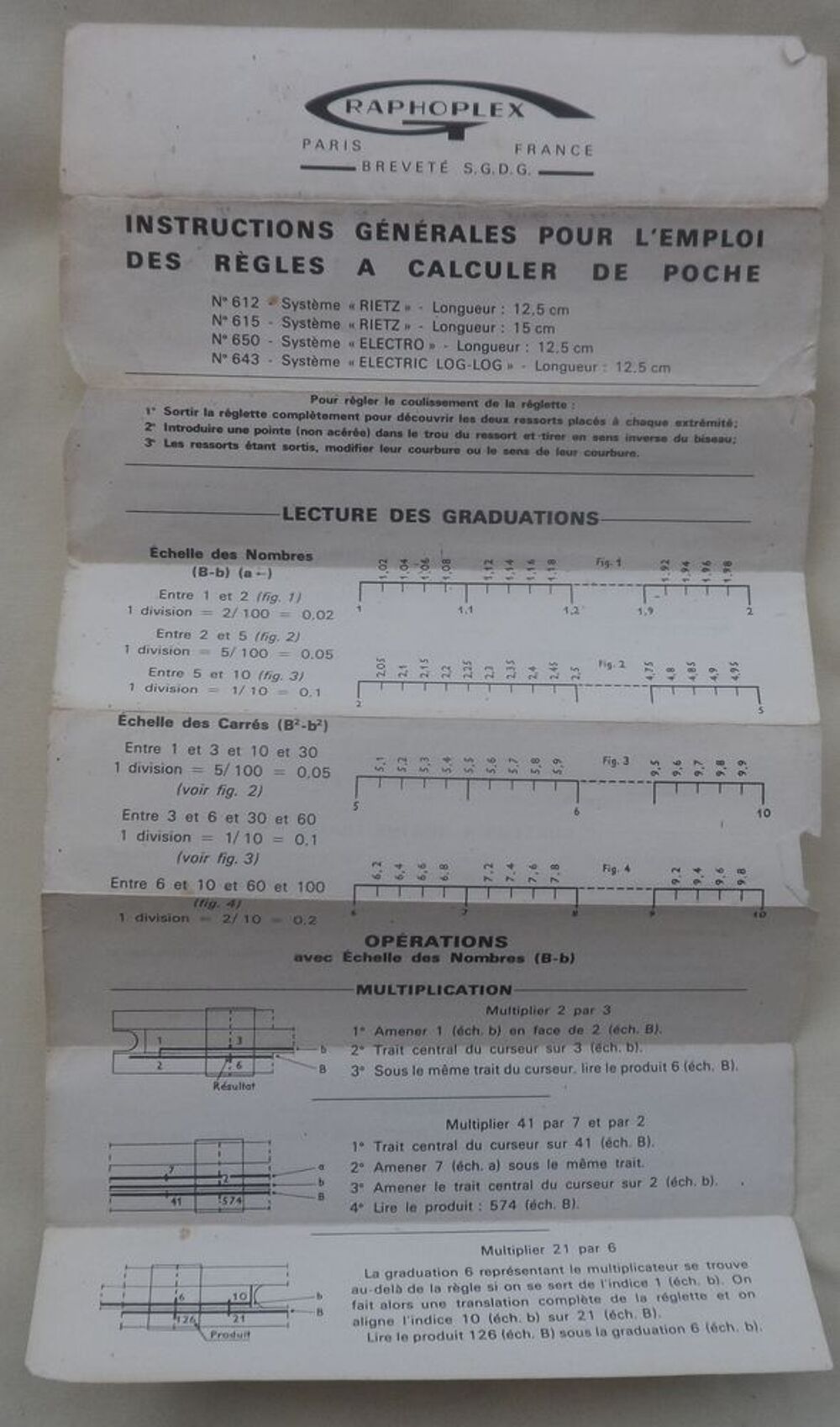 R&egrave;gle &agrave; calculer ancienne Graphoplex Paris dans un &eacute;tui cuir 