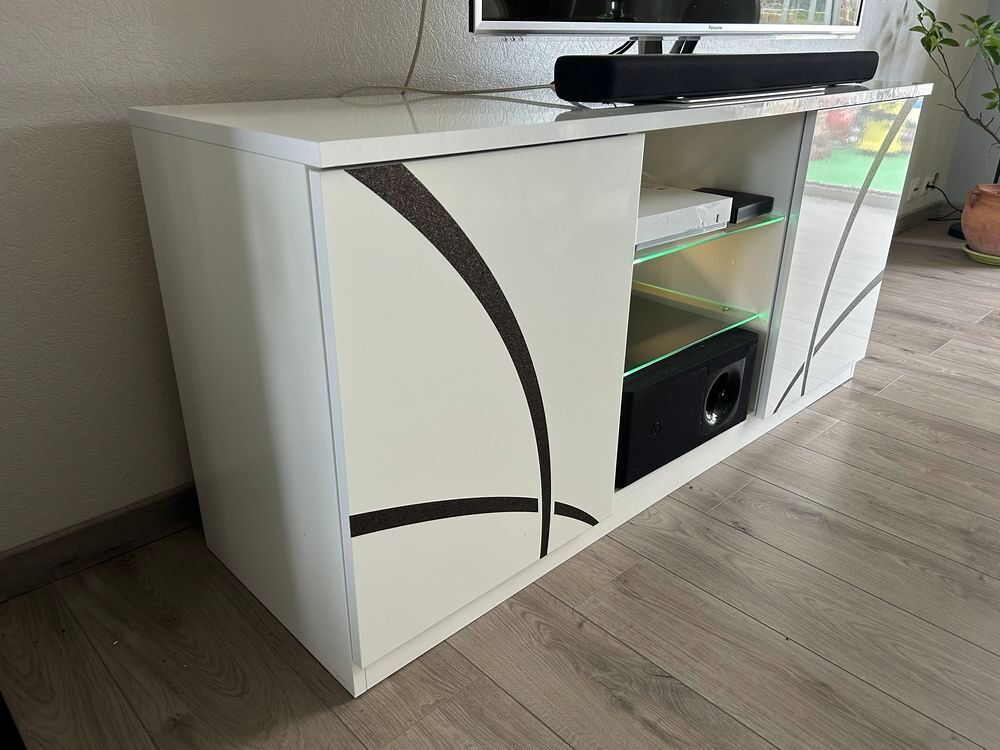 Meuble TV 2 portes Blanc avec &eacute;clairage LEDS Meubles
