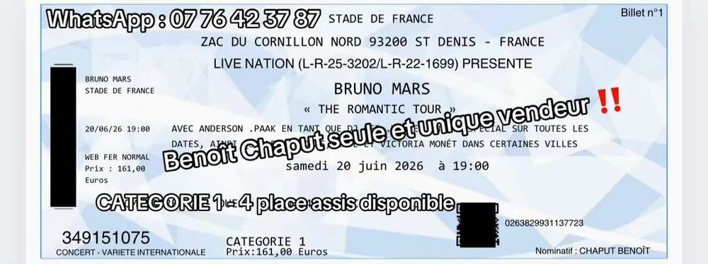 Bruno Mars 20 juin Billetterie