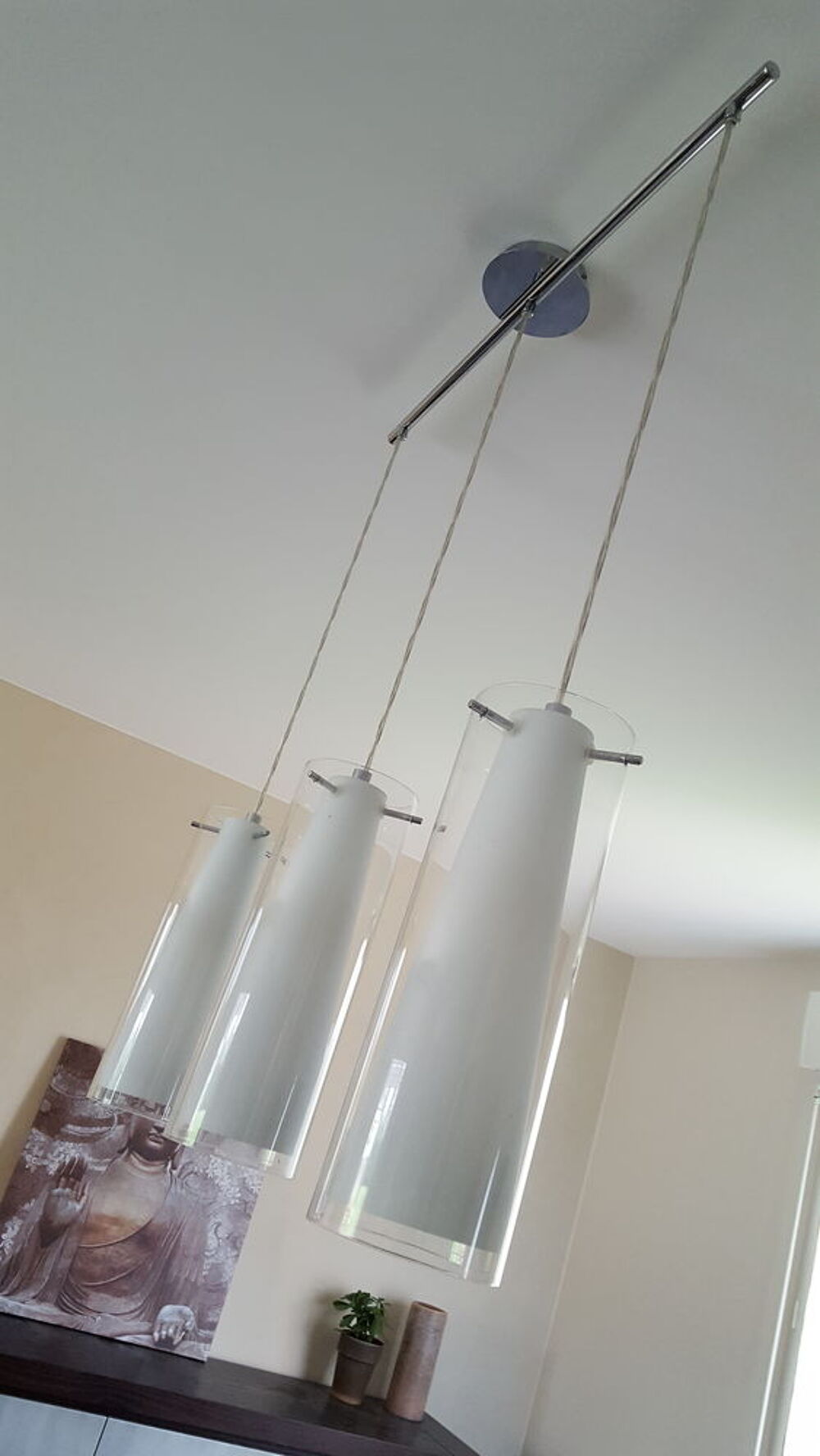 Luminaire en verre avec 3 suspensions Décoration