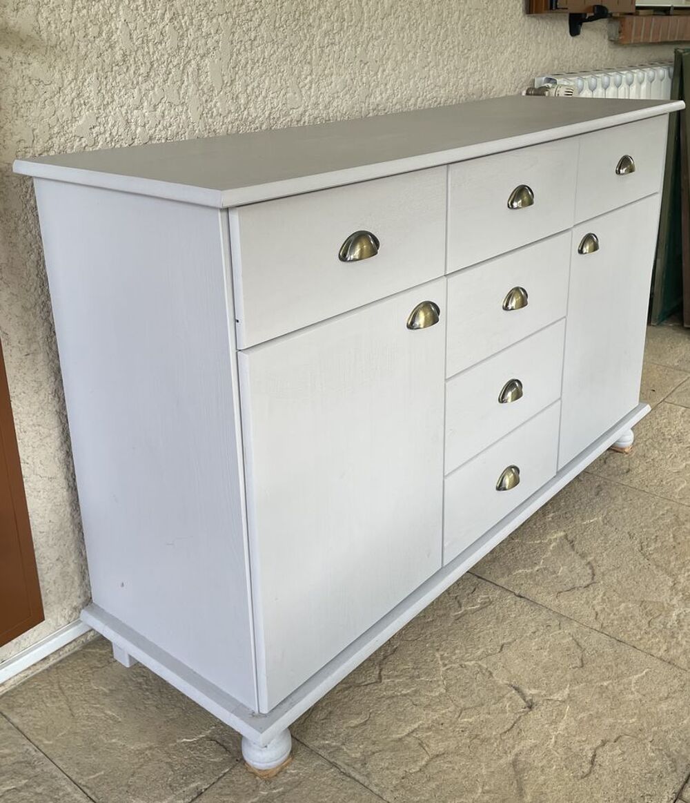 Meuble multi tiroirs et portes repeint en gris perle Meubles