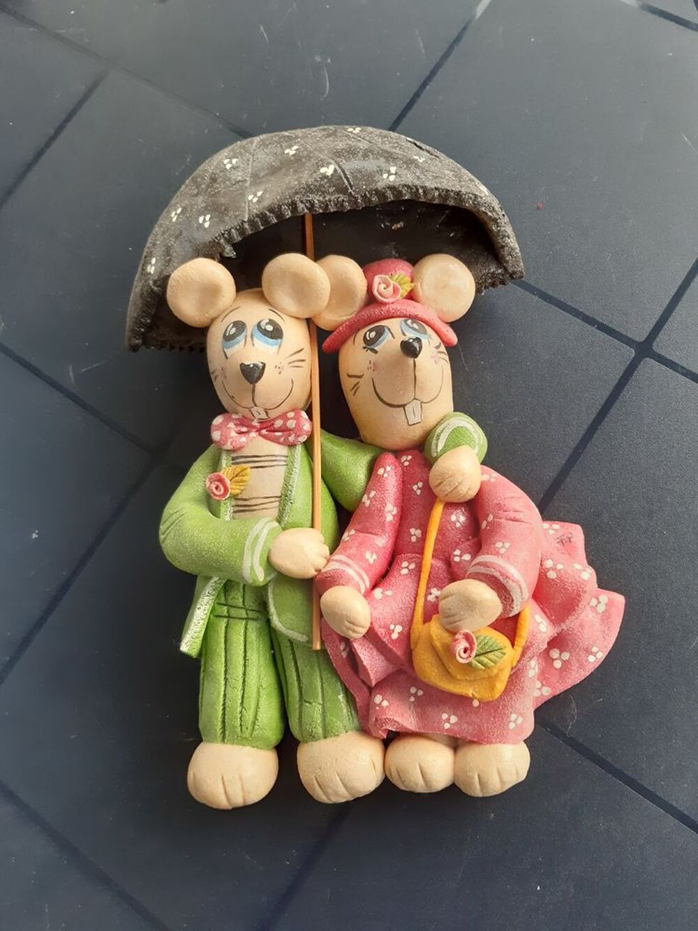 Couple Souris Multicolore en P&acirc;te &agrave; Sel. Décoration