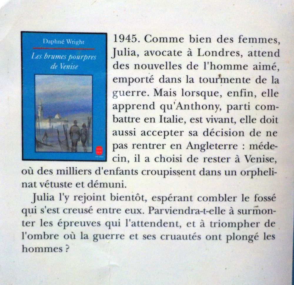 LES BRUMES POURPRES DE VENISE de Daphn&eacute; WRIGHT Poche Livres et BD