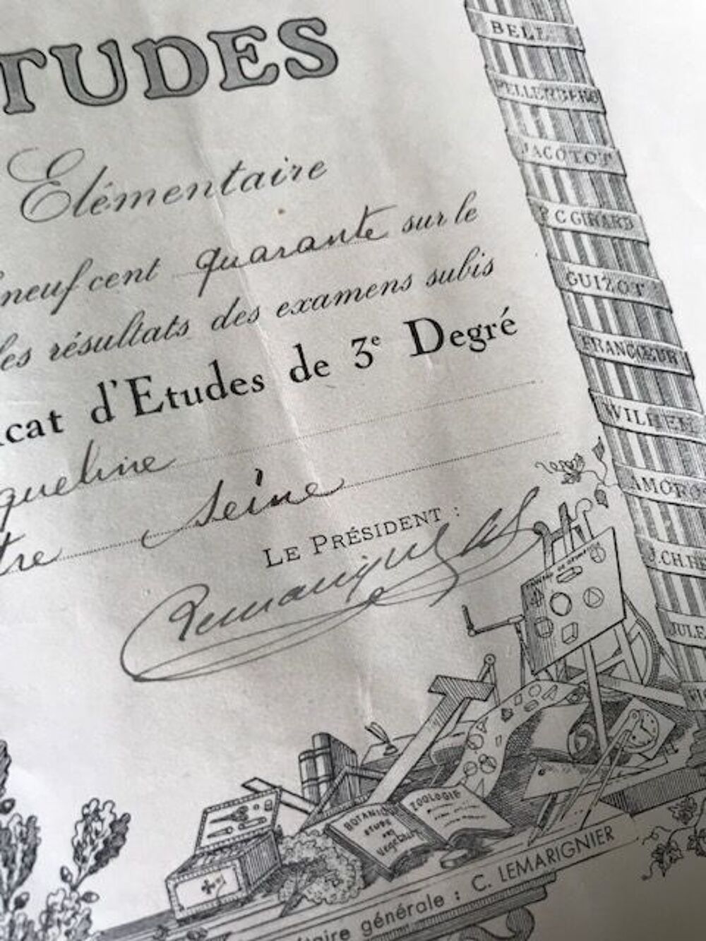 Certificat d'&eacute;tudes 1940 