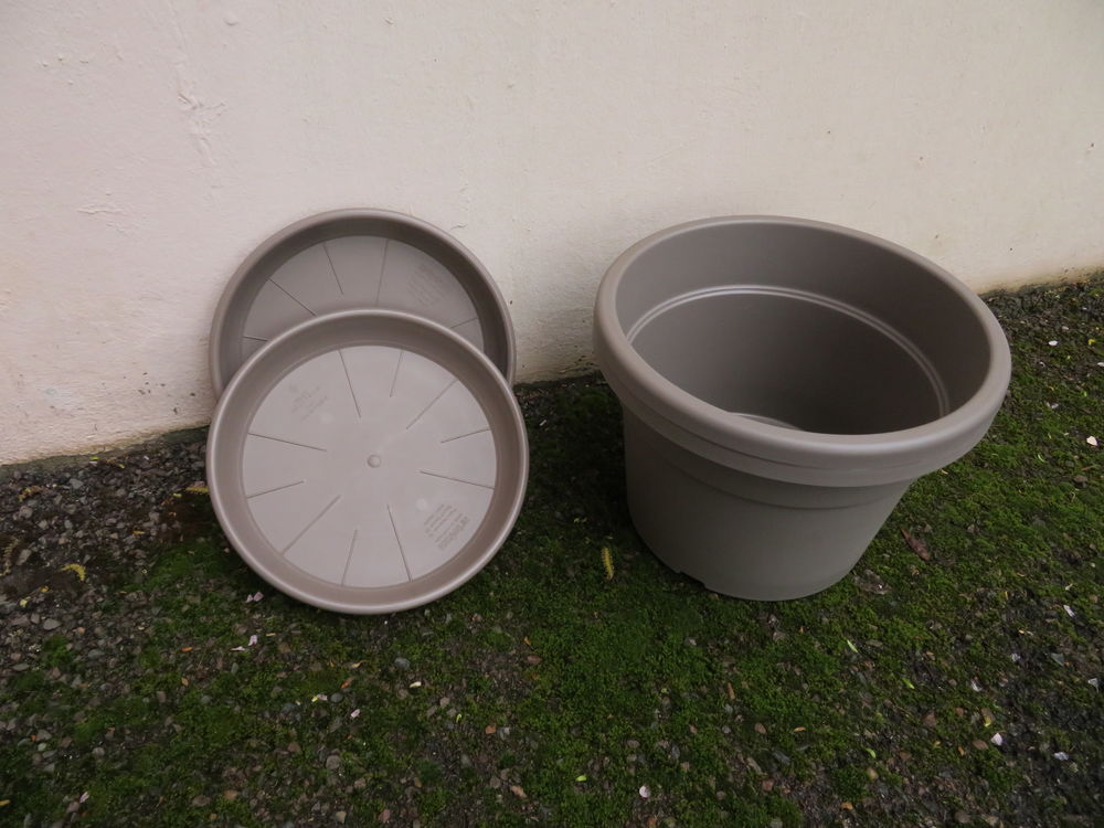 Deux pots , neufs , avec soucoupes . Jardin