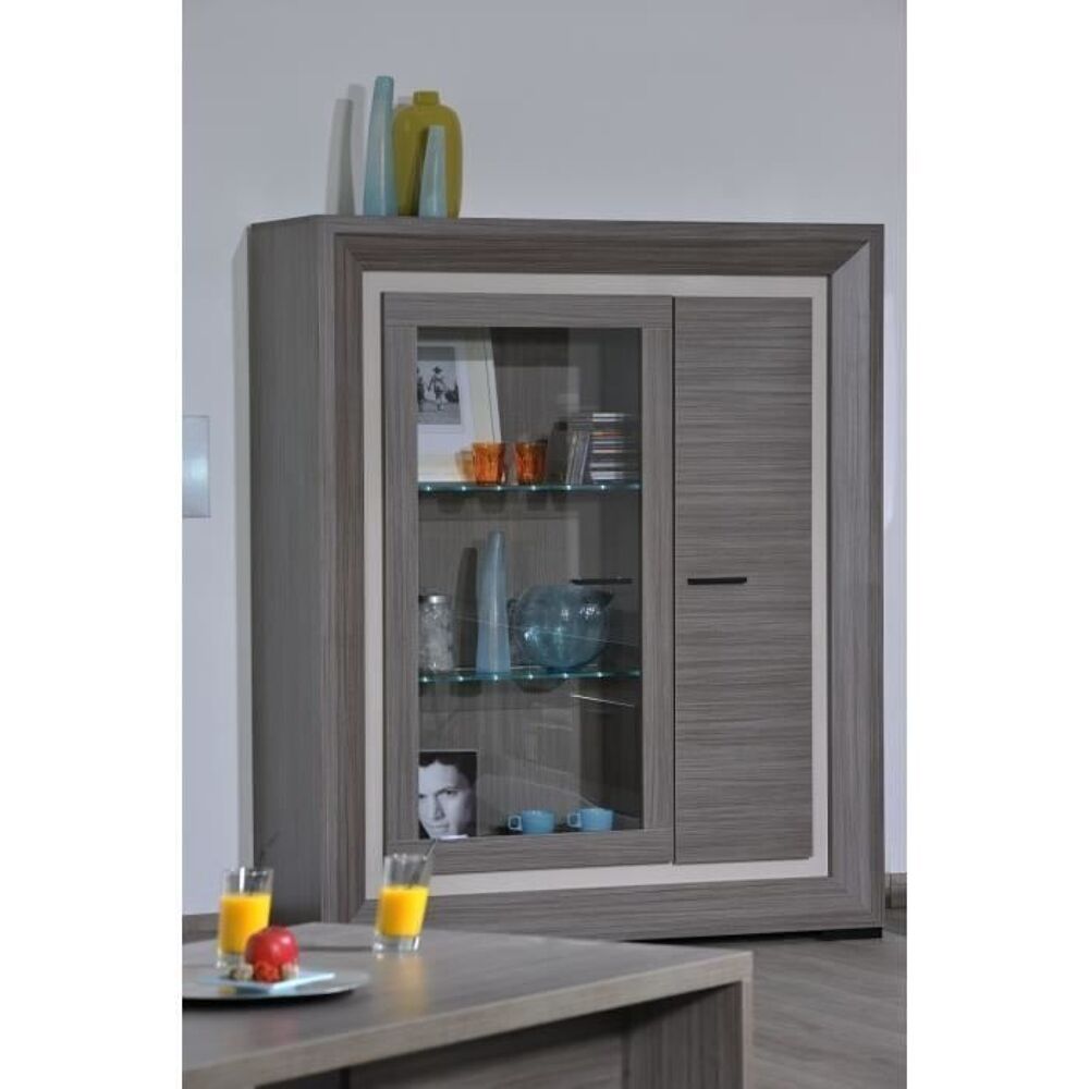 Vitrine LED 2 portes gris cendr&eacute; Meubles