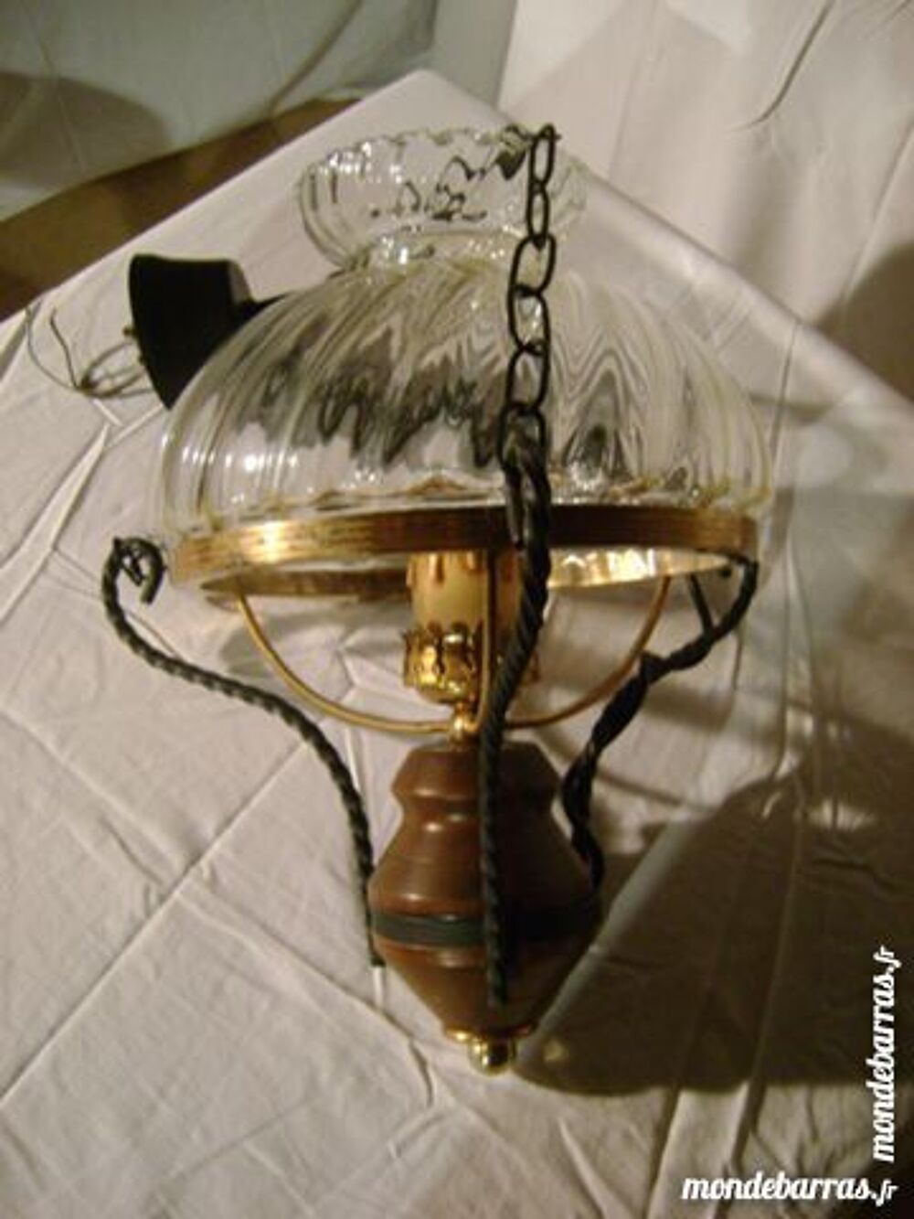 lustre verre, bois, laiton Décoration
