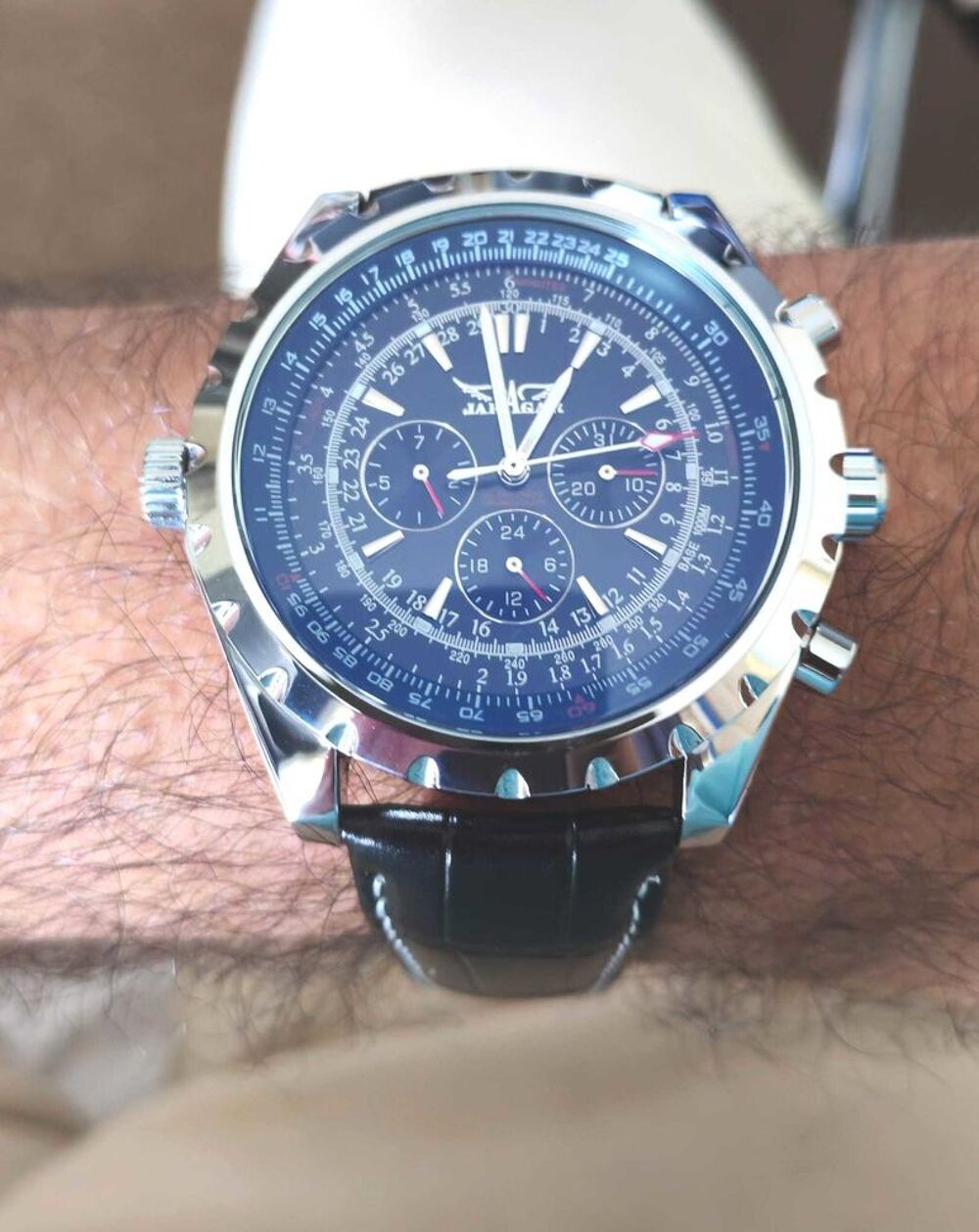 Montre Homme JARAGAR Aviator Chronographe - Neuve - Noir / Acier - Bijoux et montres