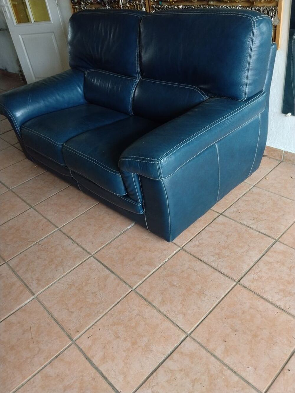 Canap&eacute; cuir bleu 2 places Meubles