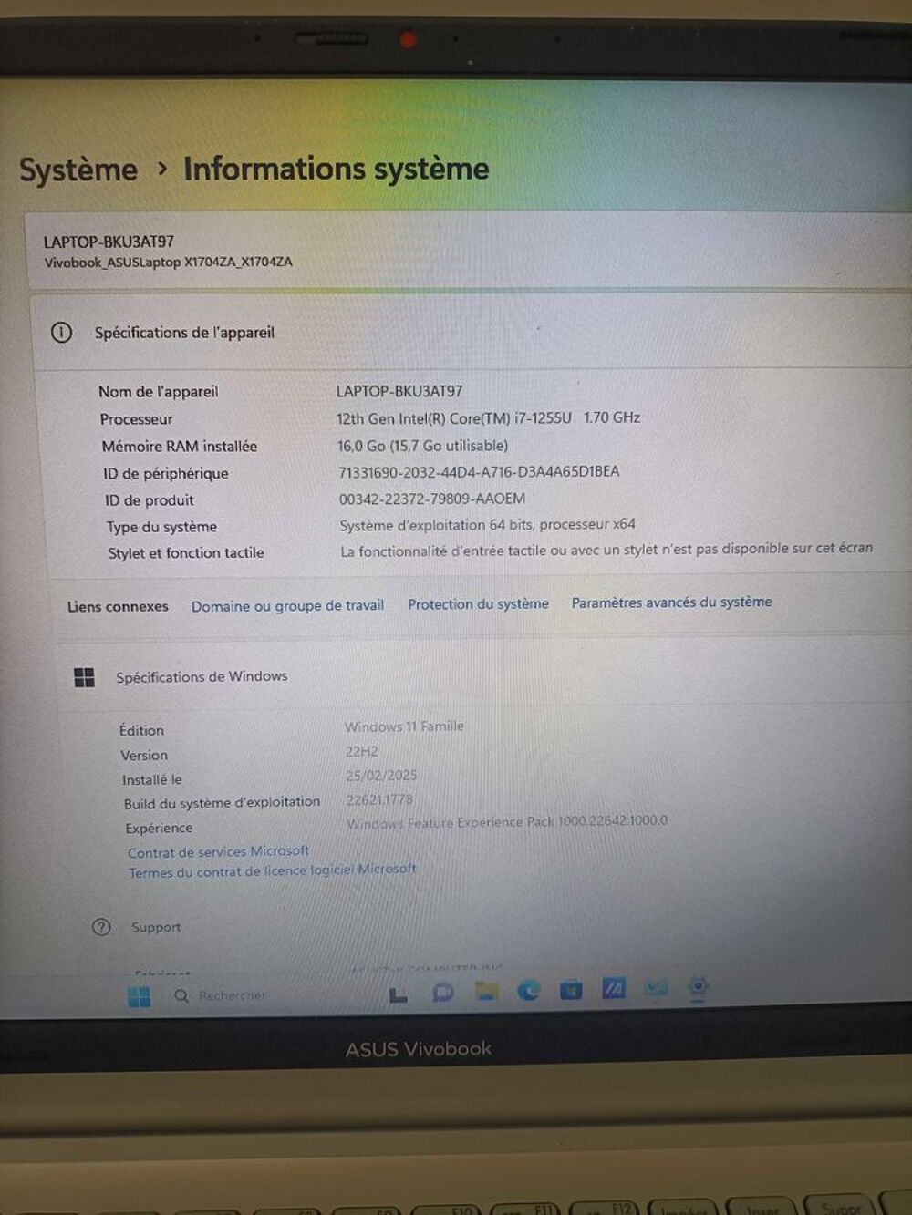 Pc portable ASUS Vivobook 2025 Matériel informatique