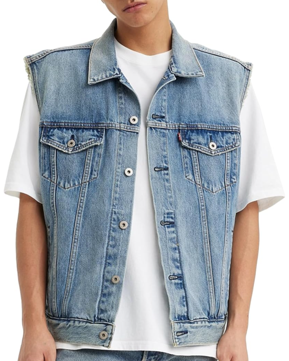 Veste Sans Manches en Jean Bleu Clair lewis Vêtements