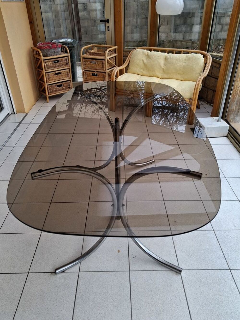 Grande table Verre &amp; pied m&eacute;tal chrom&eacute; - 180x98 cm Meubles