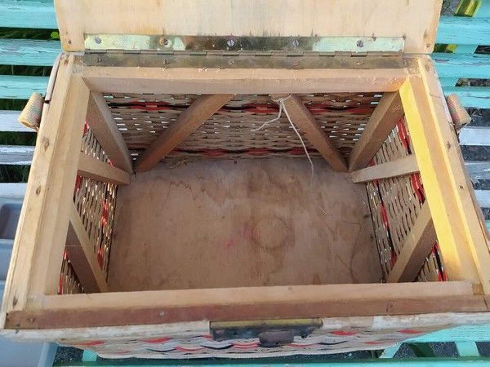Ancien Si&egrave;ge Panier de P&ecirc;che Osier Rotin Vintage 