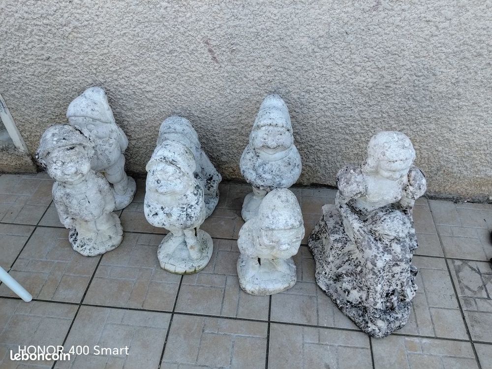 lot 6 nains de jardin en pierre et blanche neige Jardin