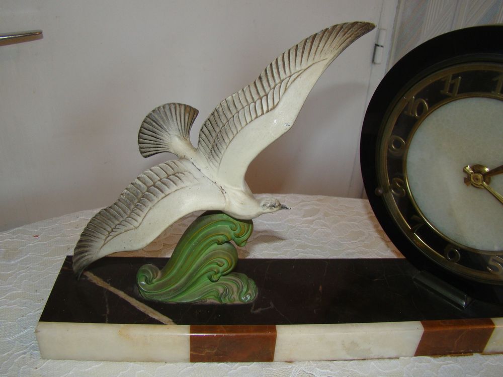 Pendule ancienne " Mouette sur la mer " - Art d&eacute;co Décoration