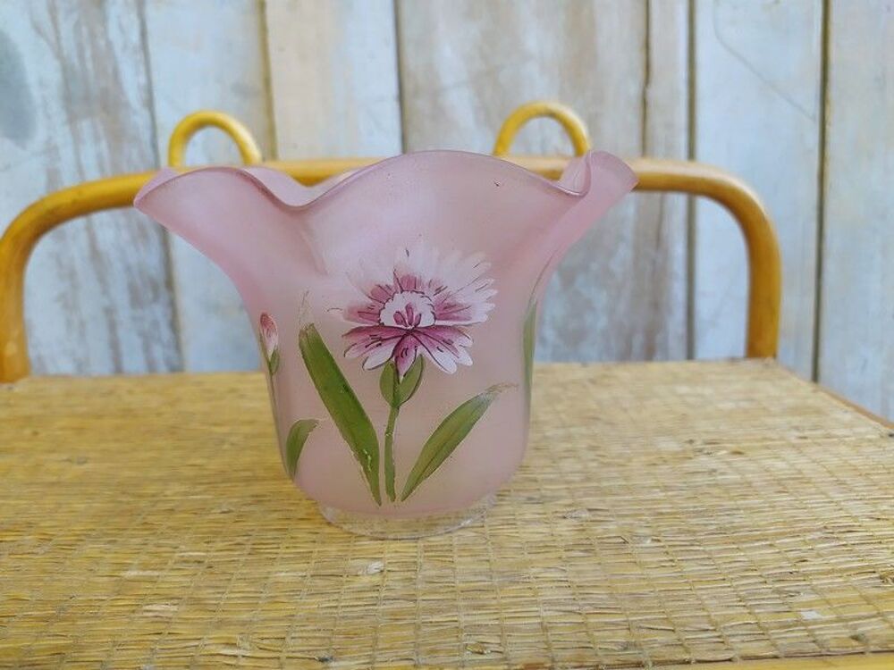 Tulipe Lampe &agrave; P&eacute;trole Verre &Eacute;maill&eacute; Rose D&eacute;cor de Fleurs Décoration