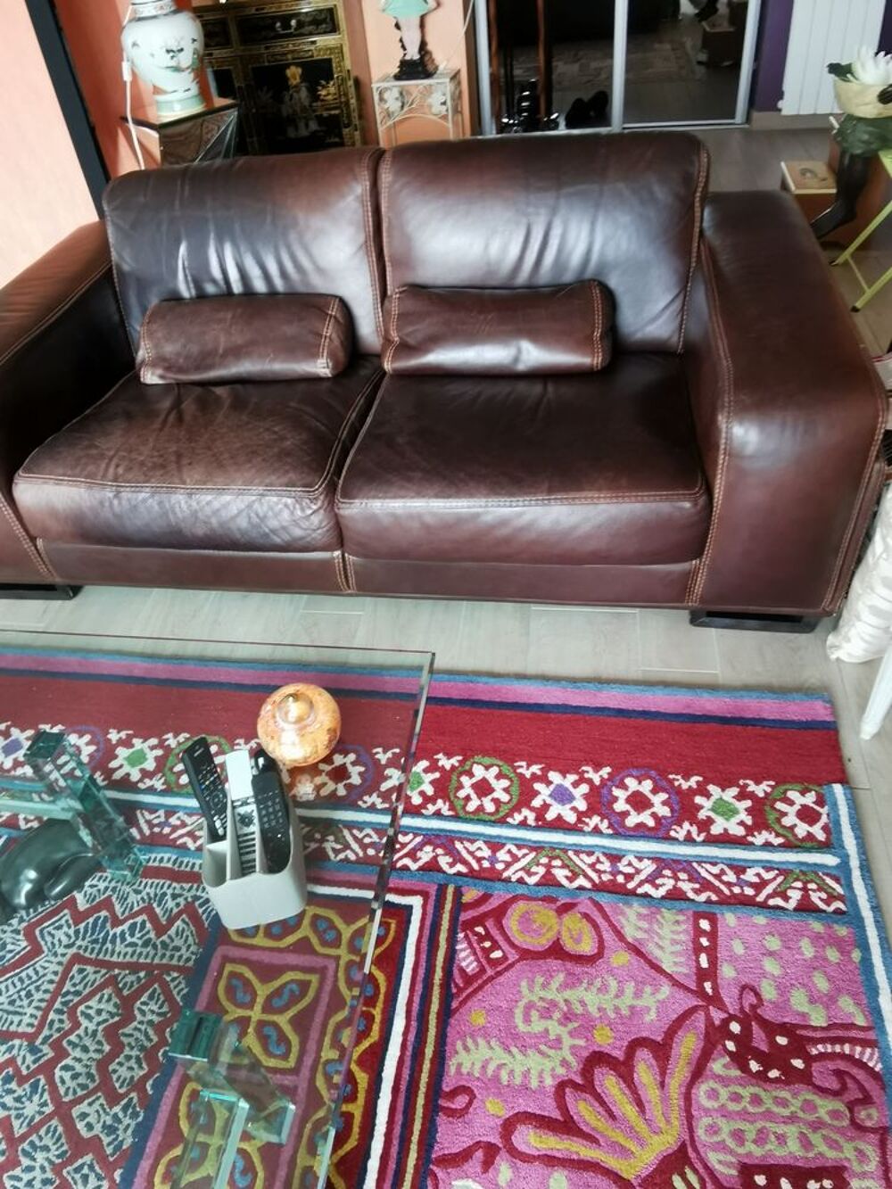 Canap&eacute; en cuir Roche Bobois couleur marron chocolat Meubles