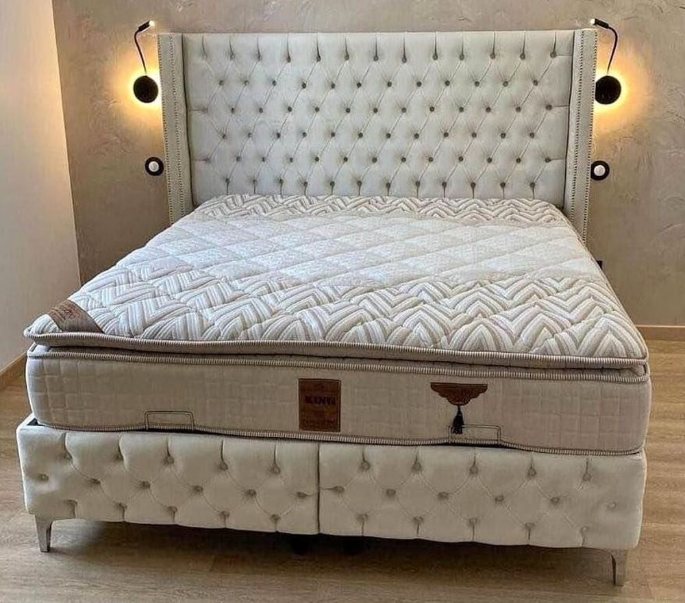 LIT COFFRE AVEC SOMMIER INTEGRE 140x190 OU 160x200 BEIGE Meubles