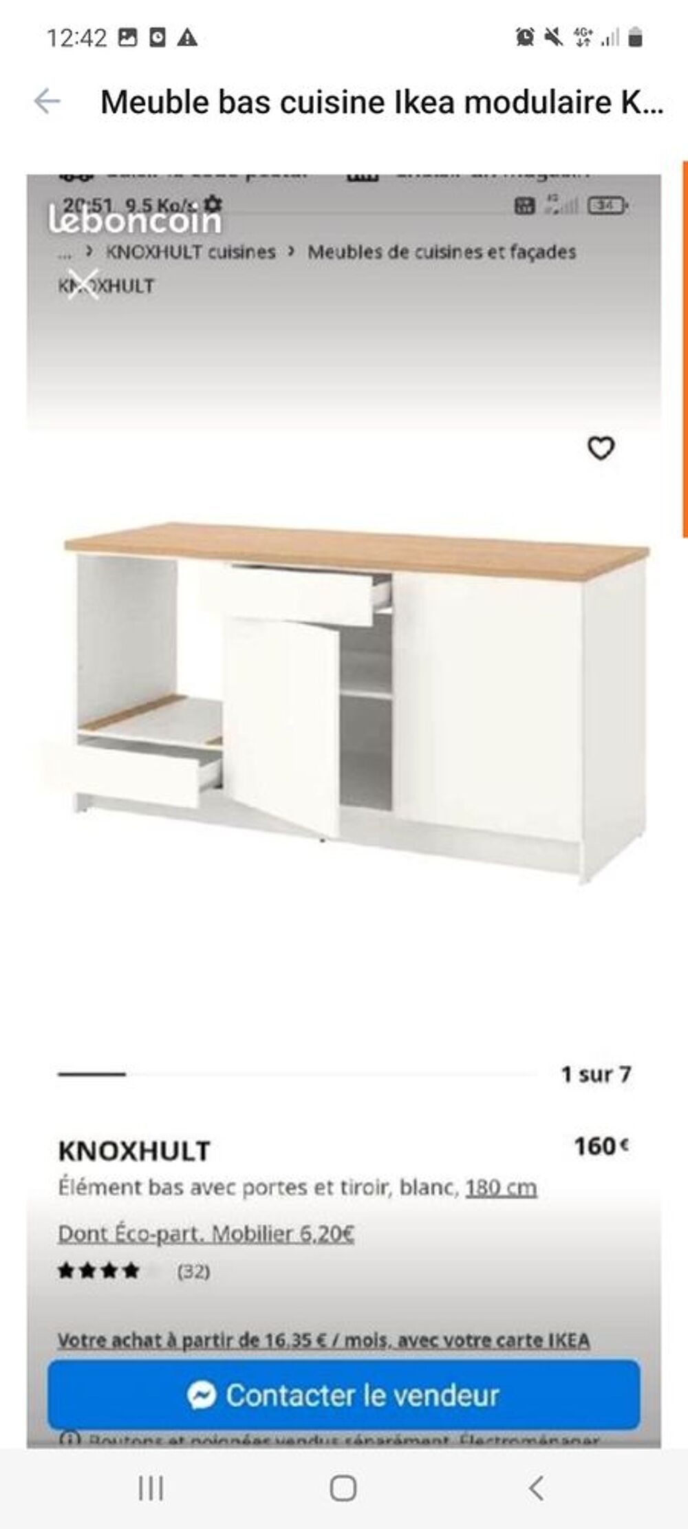 Meuble cuisine Ikea modulaire KNOXHULT 2 placards, 1 tiroir Meubles
