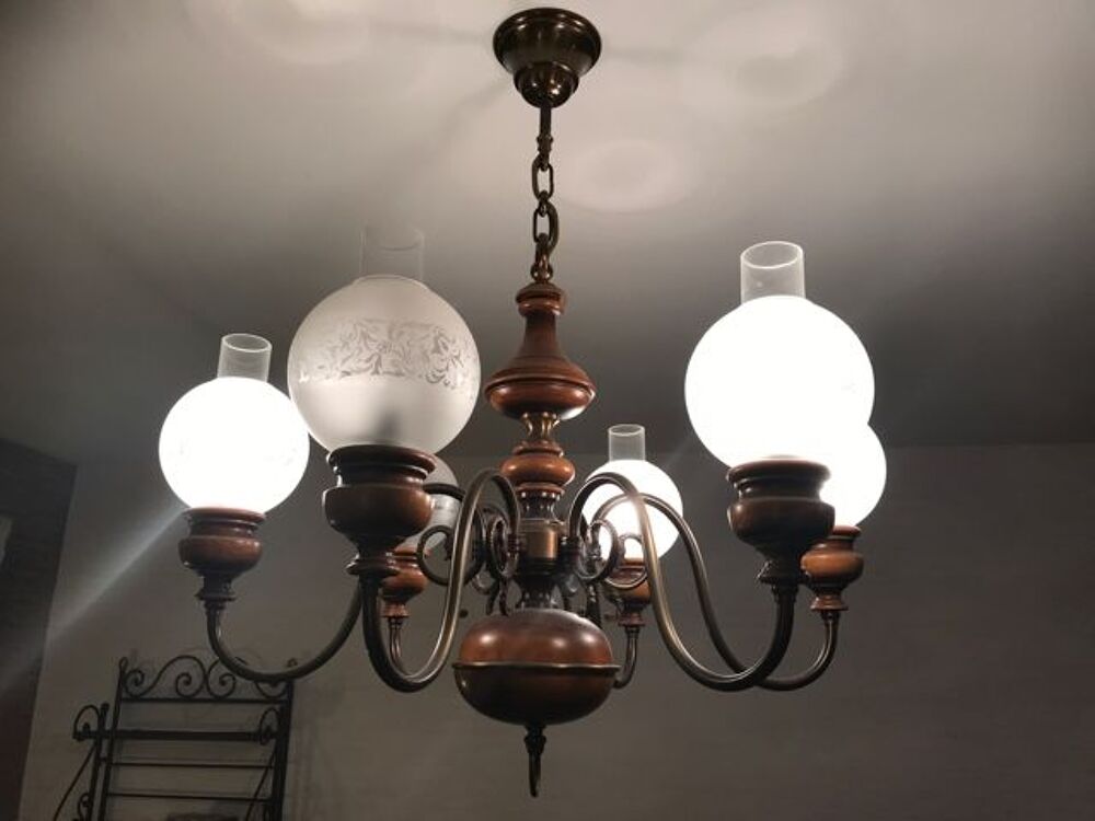 LUSTRE SALLE A MANGER BOIS ET VERRERIE Décoration