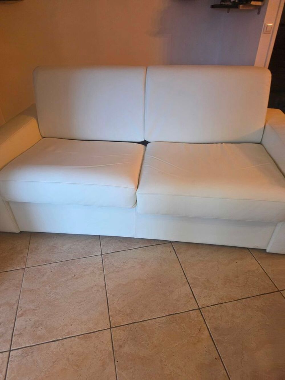canape lit cuir blanc 3 places Meubles