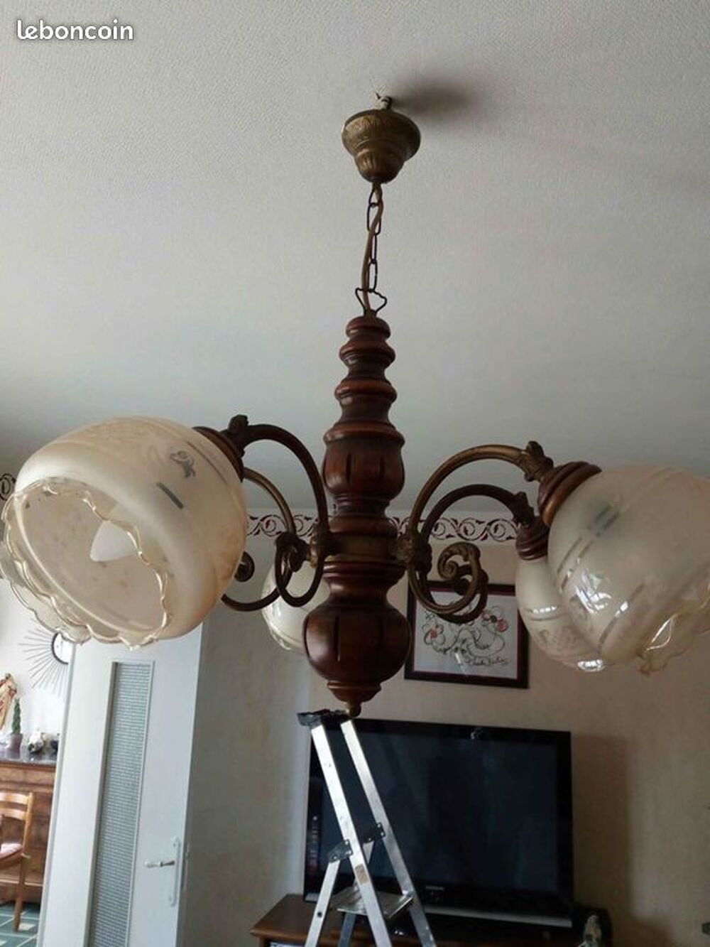 lustre bois et verre Décoration