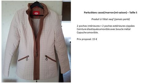 Parka blanc cass�/marron (mi-saison) - Taille S 10 Enghien-les-Bains (95)