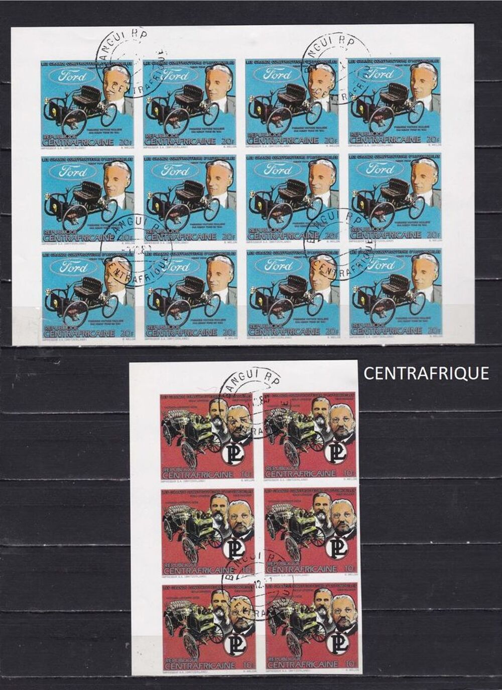 6 PLANCHES de CENTRAFRIQUE "CONSTRUCTEURS AUTOS" 