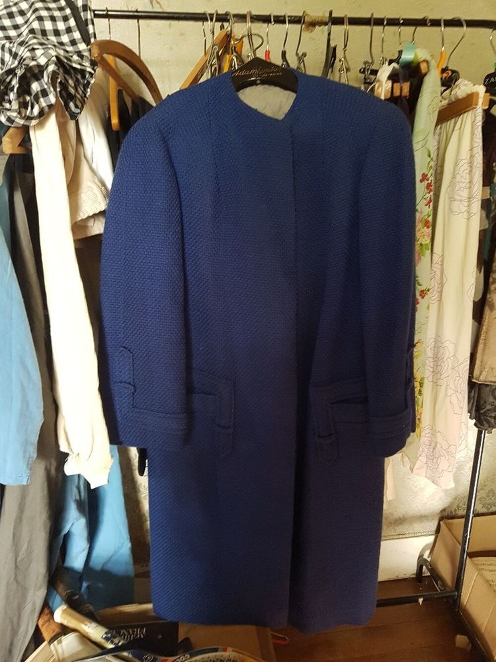 Manteau bleu en laine, doubl&eacute;, vintage
Vtements