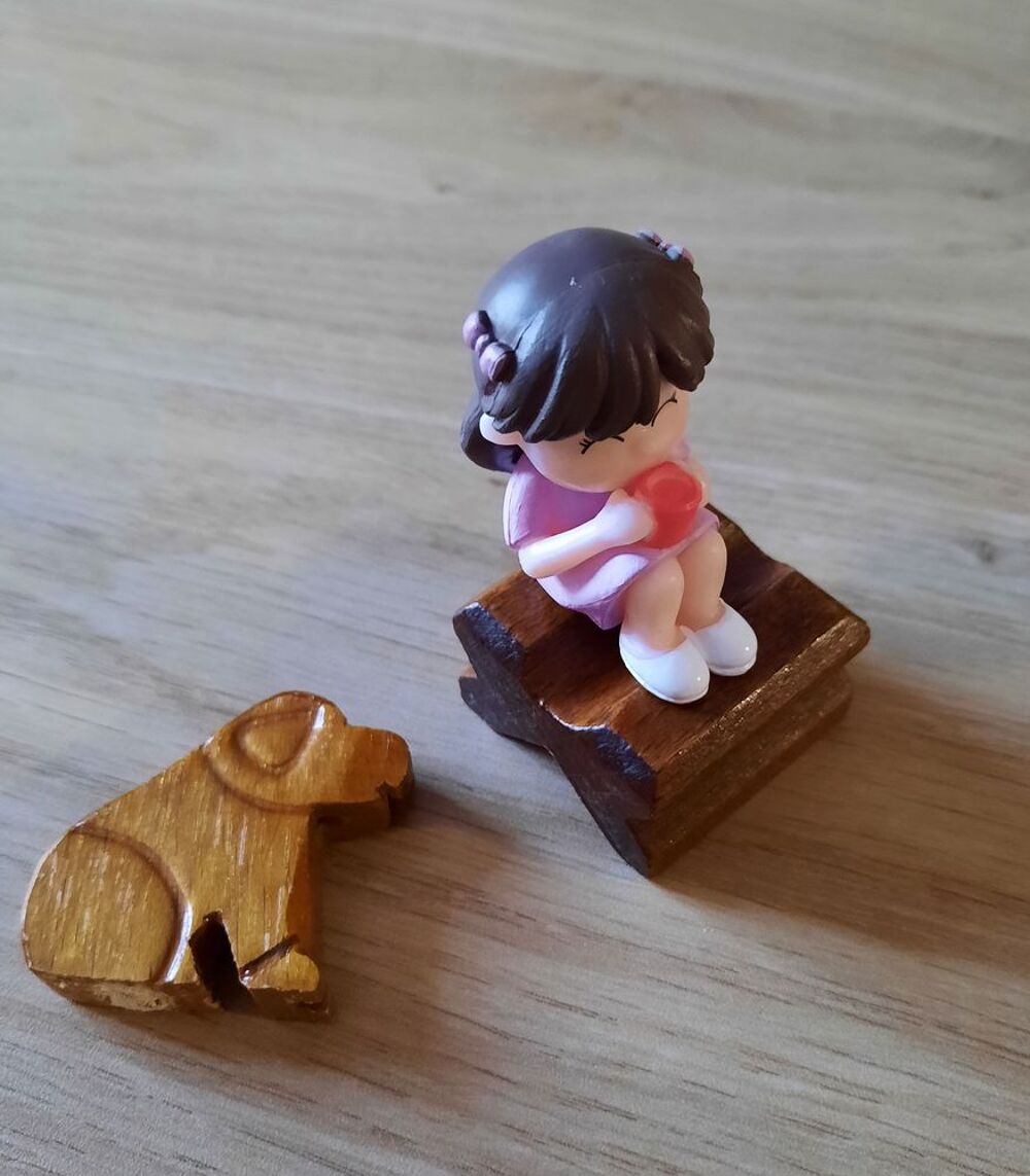 Lot Miniature chien labrador et banc tabouret bois fait main Décoration