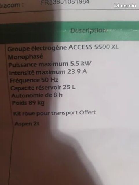 Groupe électrogène  ACCESS 5509 XL 500 Flumet (73)