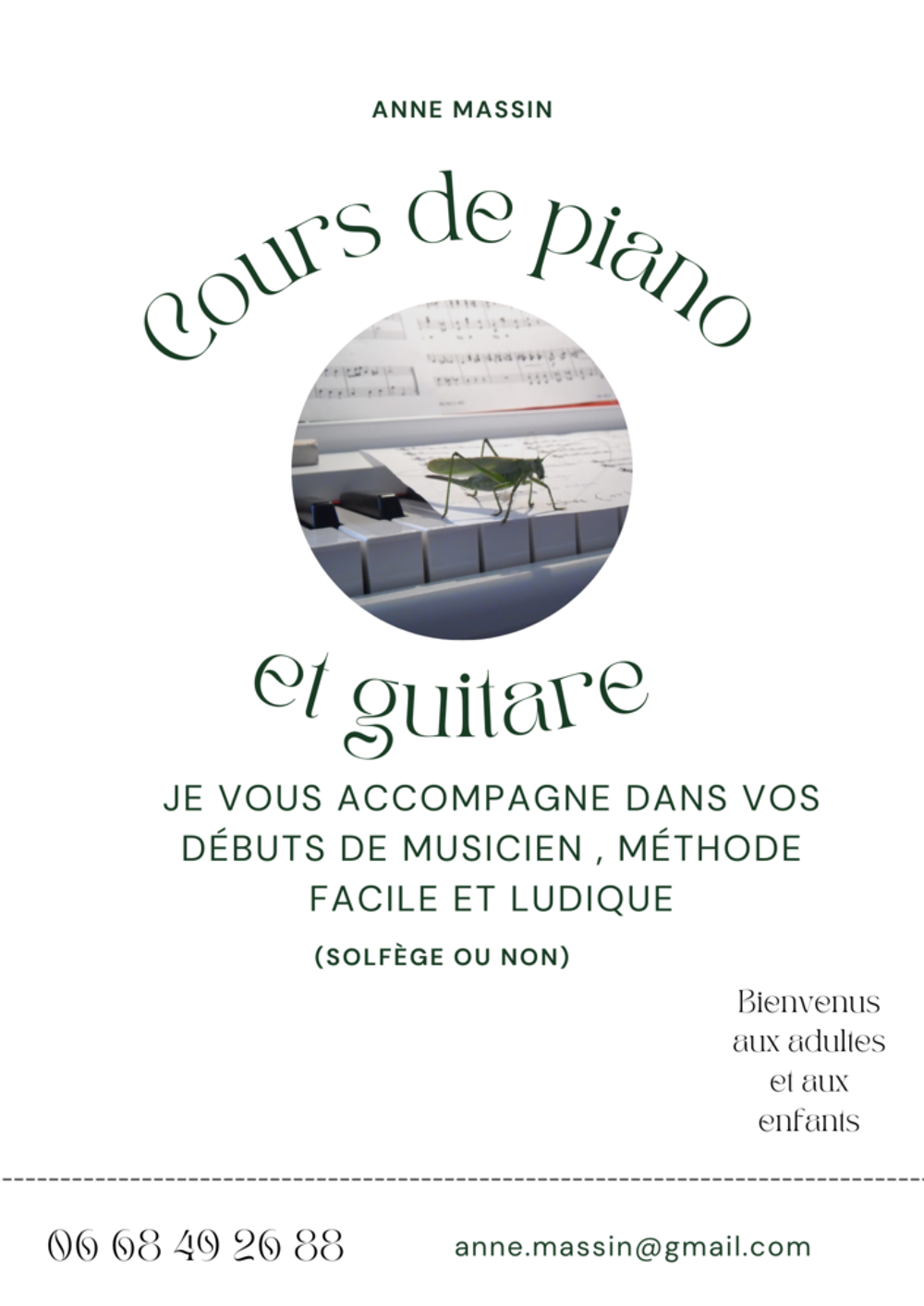   Cours de piano et guitare  