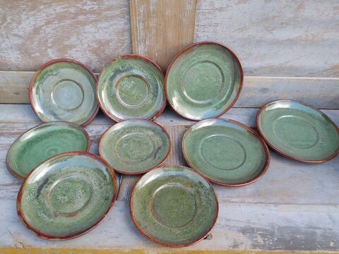 Soucoupes Gr�s �maill� Vert Poterie Artisanale  45 Loches (37)