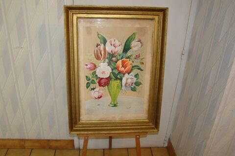 Tableau ancien signé -  aquarelle   Bouquet de fleurs   250 Gargenville (78)