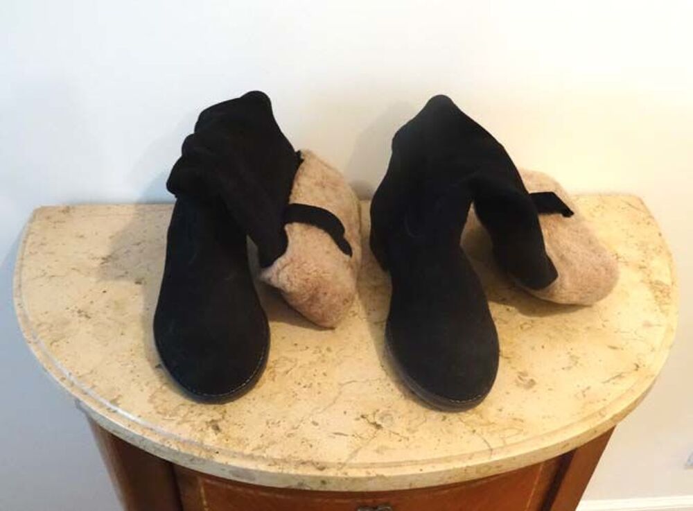 Bottes femme cuir, VIVALDI, noire, p 37, talons plats, TBE Chaussures