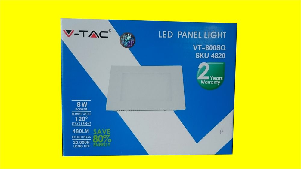 V-TAC LUMINAIRE LED PANEL LIGHT 8W SKU: 4820 - VT-800 SQ 12V Décoration