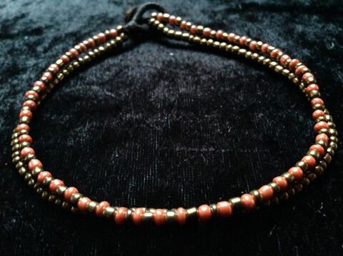 DOUBLE BRACELETS PERLES M�TAL DOR�ES & SAUMON Envoi possible 2 Tr�gunc (29)