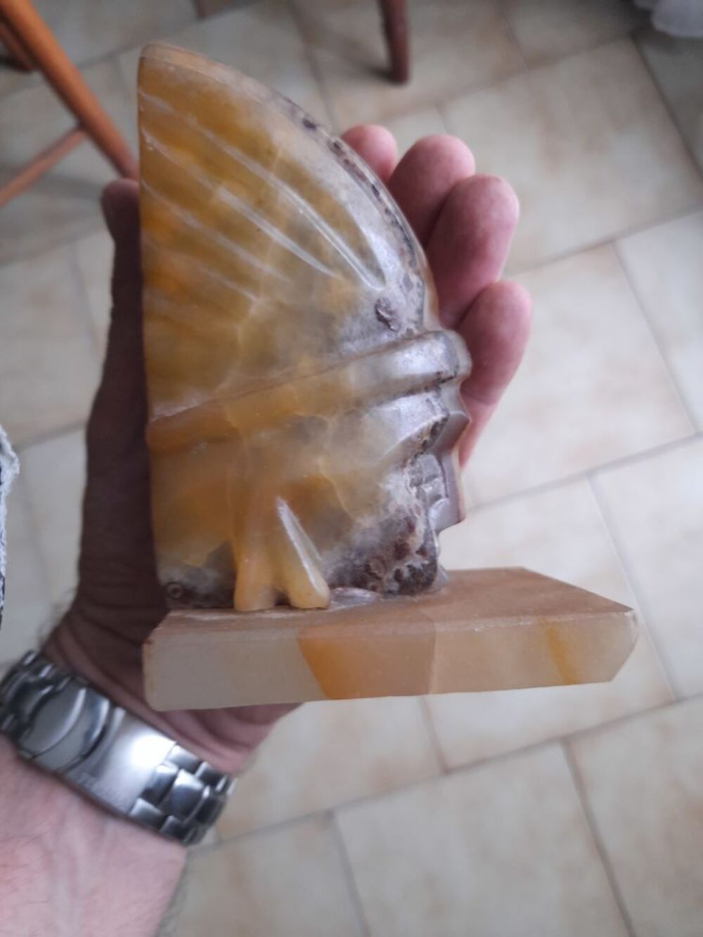 Lot paire de serres-livre en onyx, t&ecirc;tes de chefs am&eacute;rindien Décoration