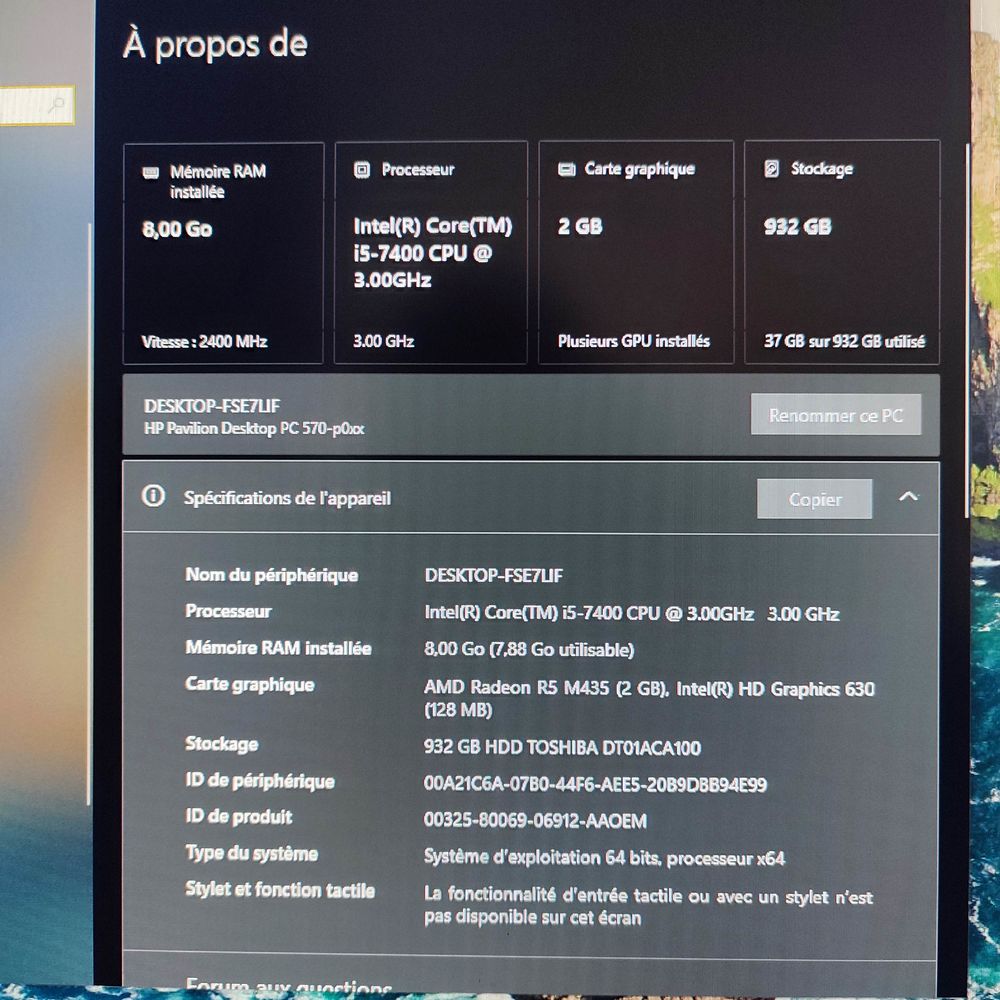 Pc HP Pavilion Intel core i5 8go Ram 1To Windows 10 Ordinate Matériel informatique