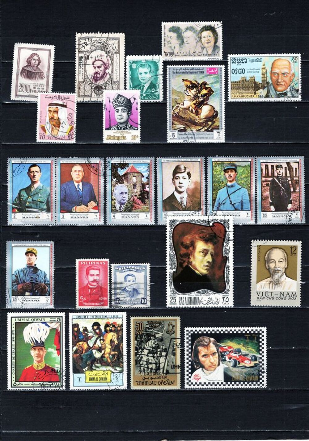lot de 164 timbres du MONDE avec des PERSONNALITES 