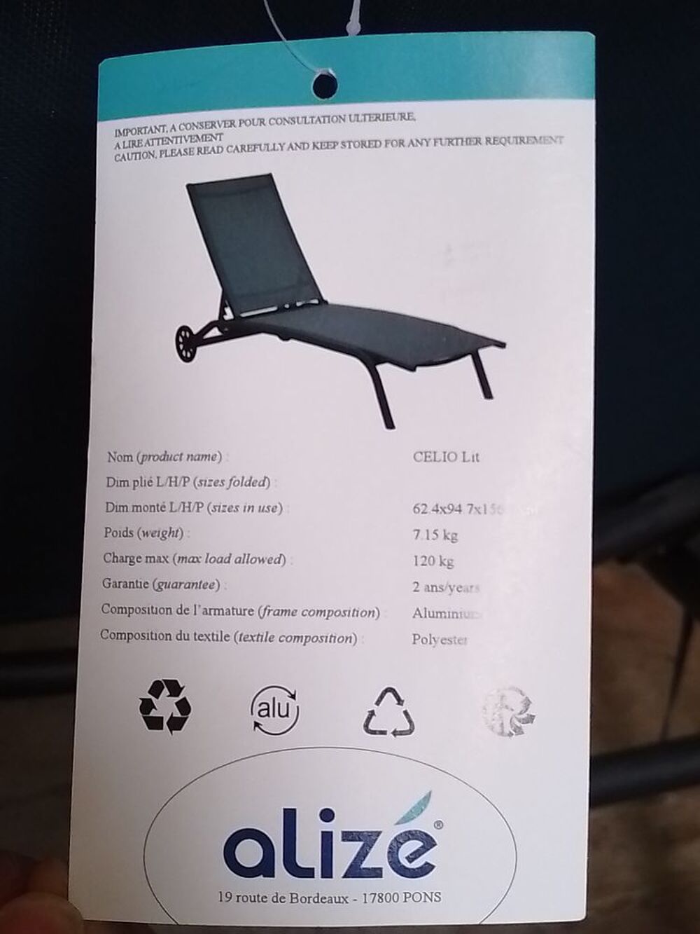 transat avec roues neuves +/- coussin en option Jardin