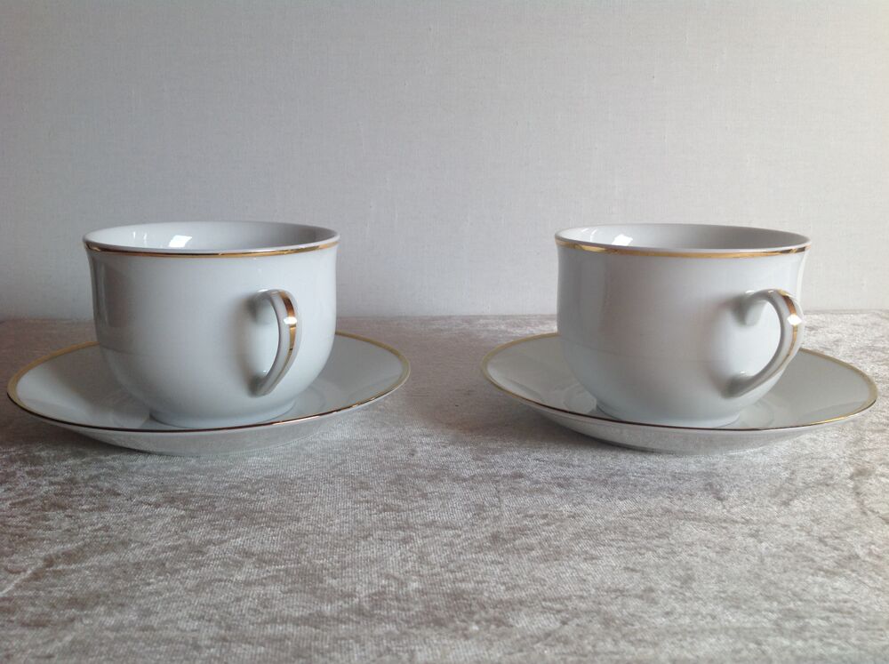 2 TASSES + SOUCOUPES en PORCELAINE LIMOGES D&Eacute;COR SOLOGNE Env Cuisine