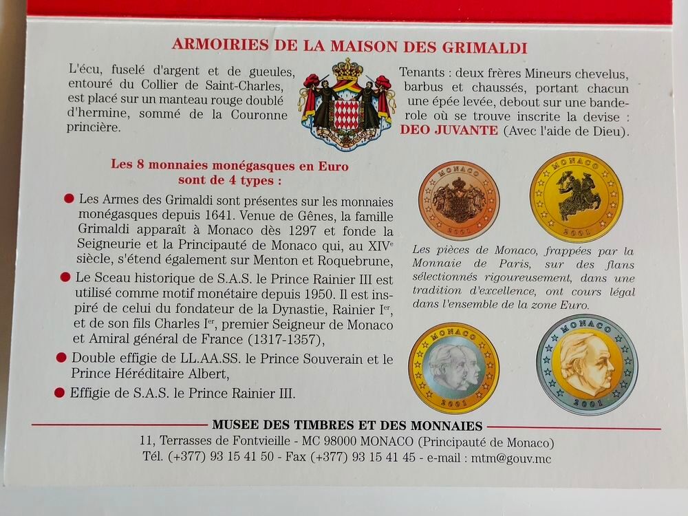 SERIE DE 8 PIECES EN "" BU "" DE MONACO ANNEE 2001 