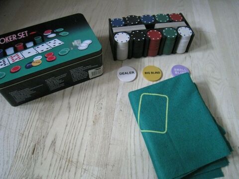Lot 10 Boites 200 Jetons poker pro Texas holdem + Tapis vert 120 Paris 9 (75)
