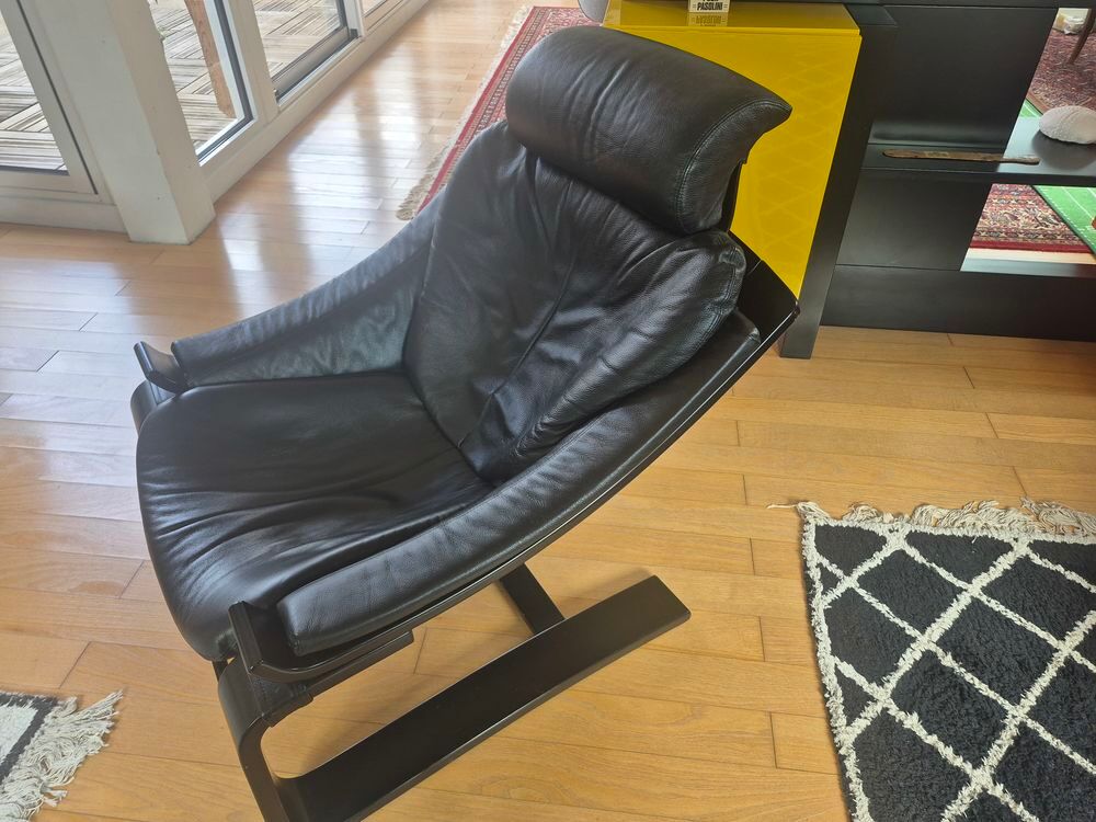 2 fauteuils kroken Roche Bobois cuir noir Meubles