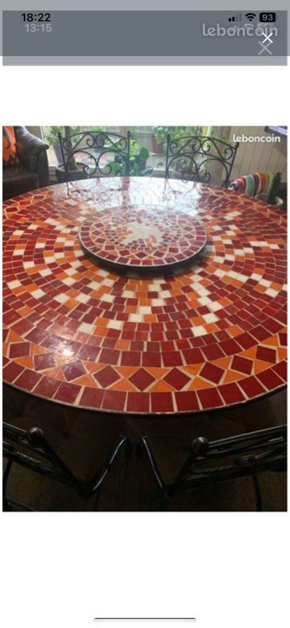 Table Mosa&iuml;que + chaises Jardin