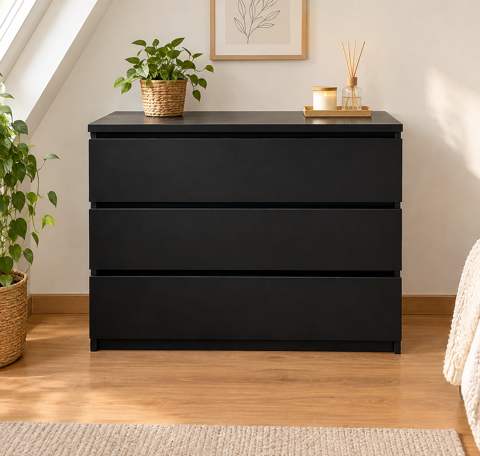 Commode IKEA MALM 3 tiroirs brun noir Boissets (78)