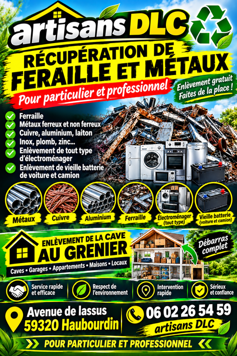 R&eacute;cup&egrave;re ferraille et m&eacute;taux gratuitement. Merci 0 59320 Haubourdin