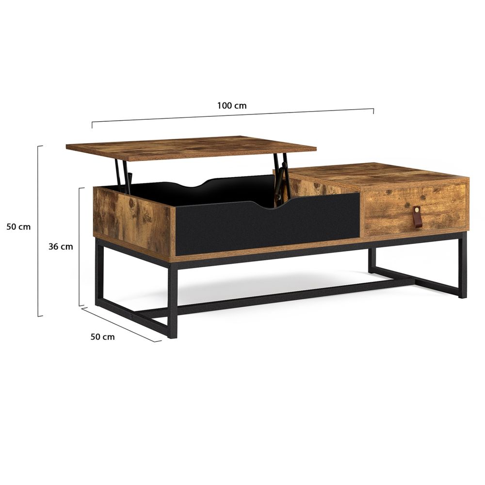 Table basse plateau relevable et un tiroir en bois et m&eacute;tal Meubles